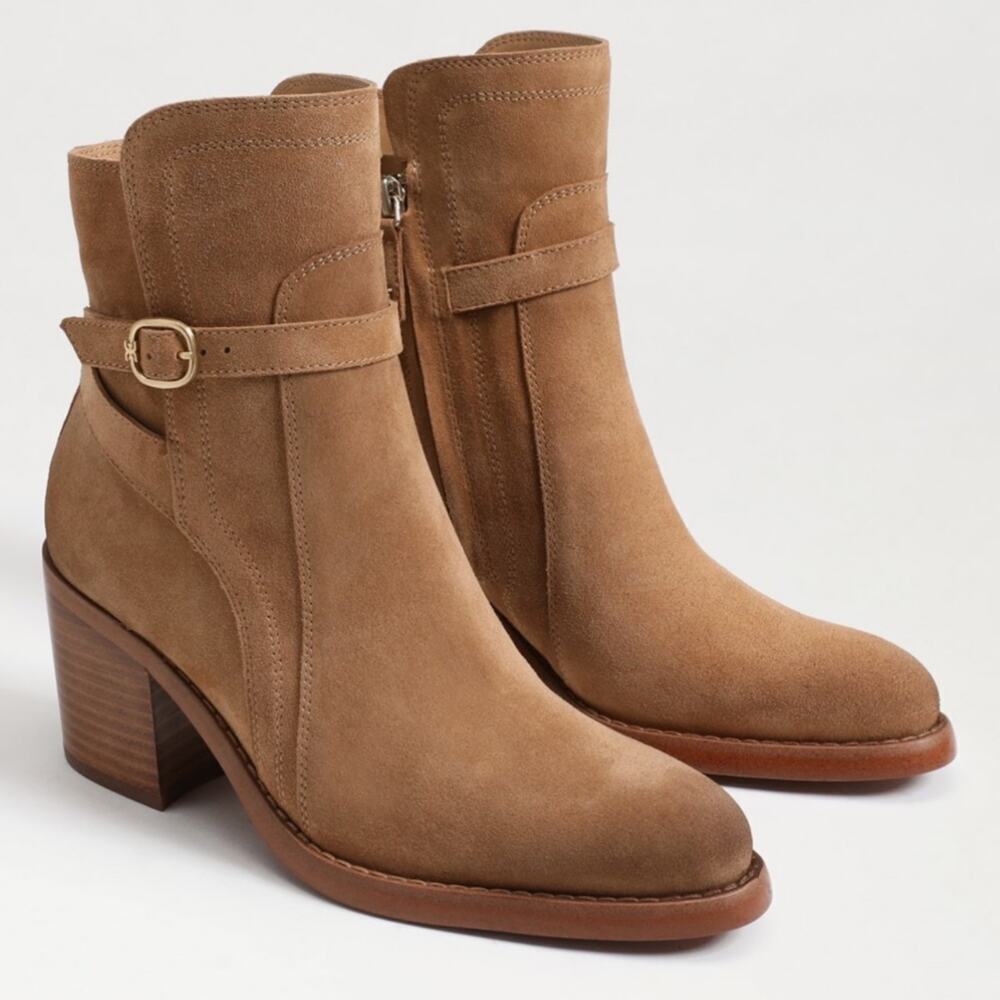 Sam Edelman Simona Leather Ankle Boots Size 10 | Buckle, Stacked Heel